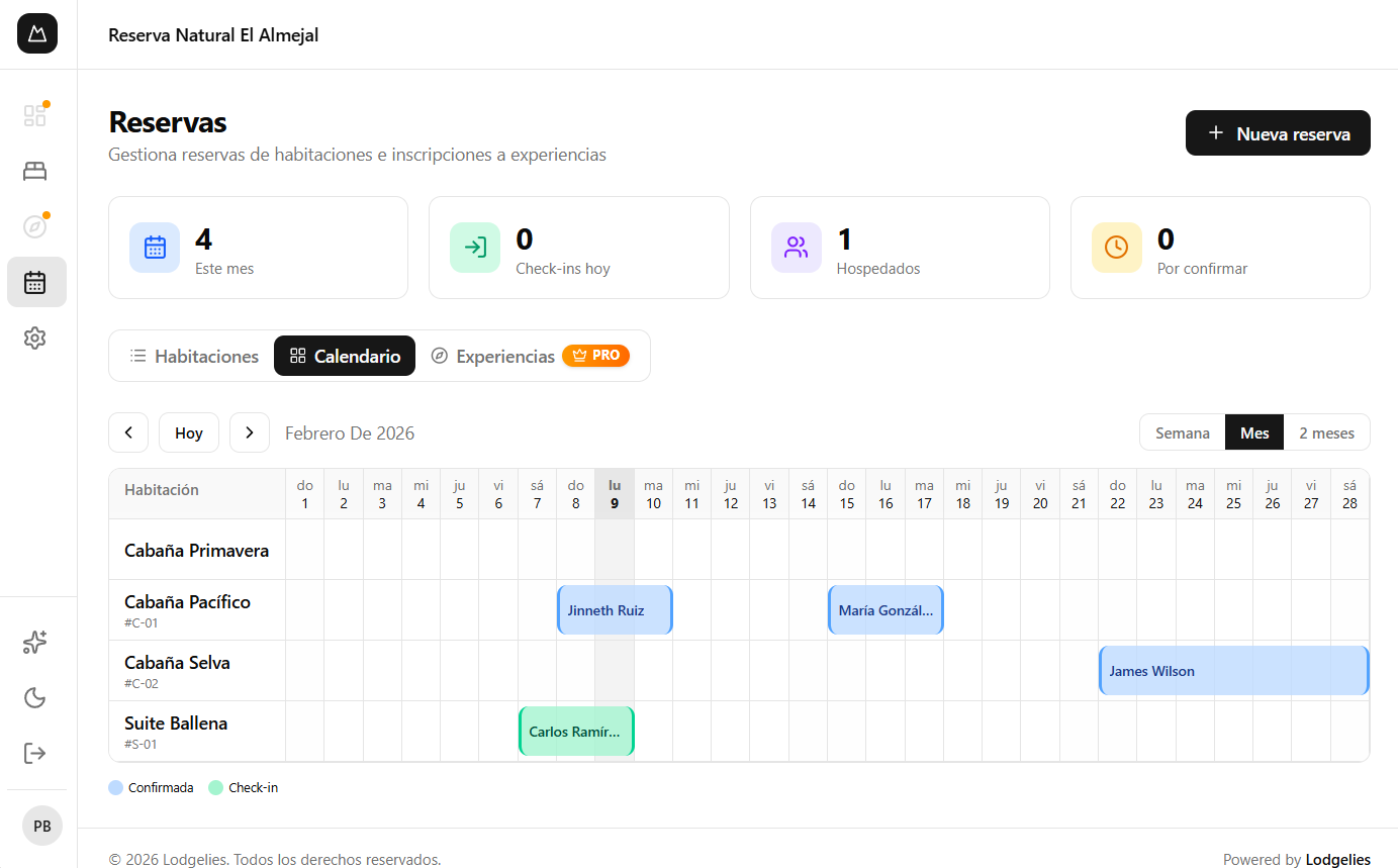 Reservations view in Lodgelys